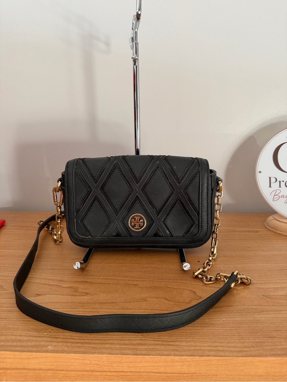 Tory Burch Black Quilted Crossbody with Gold Hardware